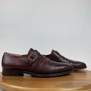 Mens George Cleverley Burgundy Burnished‎ Leather Monk Strap Oxfords Size 8.5 E
